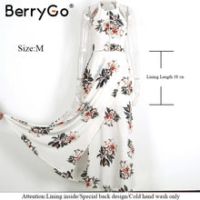 BerryGo Floral print halter chiffon long dress Women backless 2017